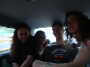 Some of my new friends from school, piling into a cab.